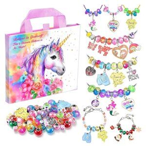 Unicorn Charm Bracelet Kit For Kids - DIY Jewelry Craft Set With Magical Sparkle